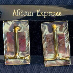 African Express Rectangular Gold-Tone & Marbled Clip-On Earrings Made In South A